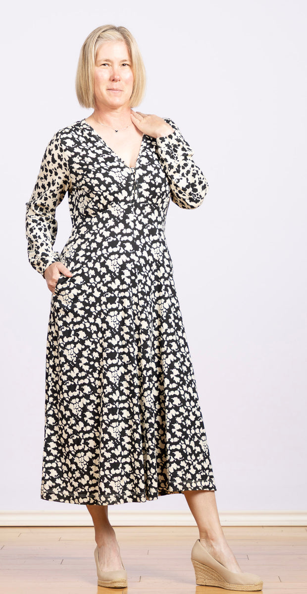 Megan Dress Black Print, long sleeve