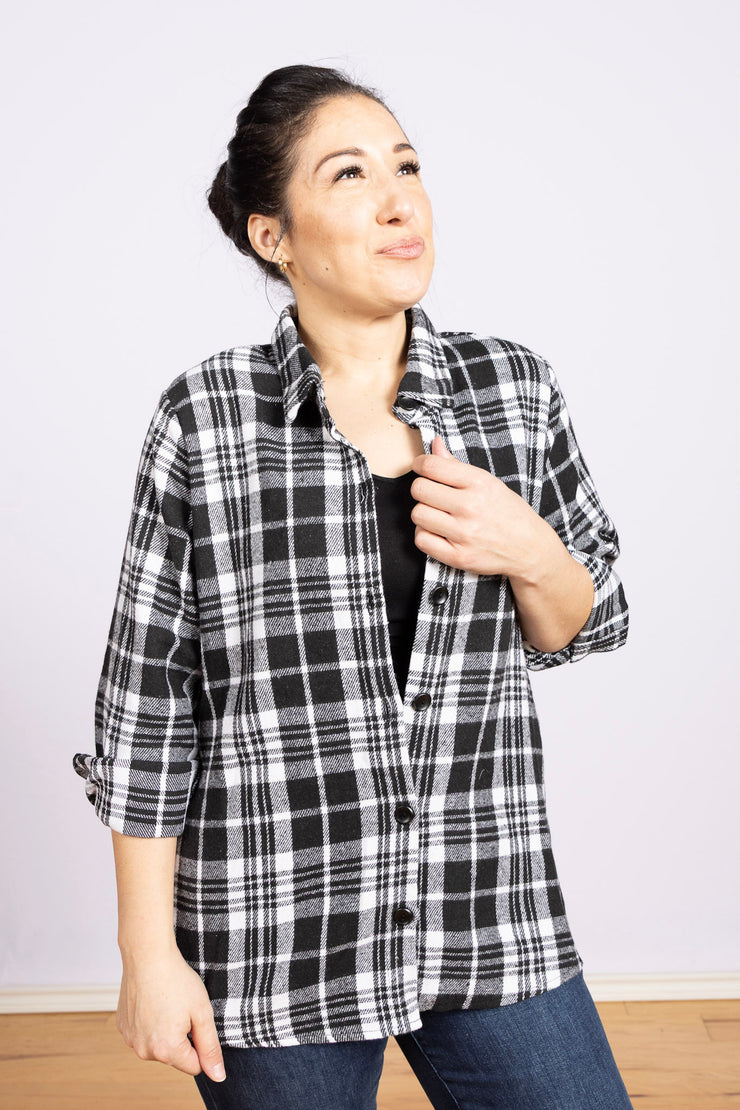 Flannel Button Down Black, Long Sleeve