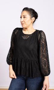 Davlira Black,  puff sleeves, round neck 
