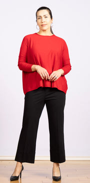 crop straight leg pant with mock cuff at hem in black
