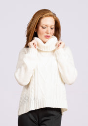 Sophie Cable T Neck Pure Snow, Long Sleeve