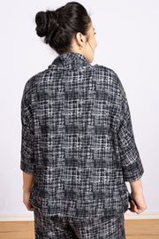 Cowl Fleece Pullover Black Print