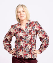 Paloma Top Red Multi, Long Sleeve, Notch Neck