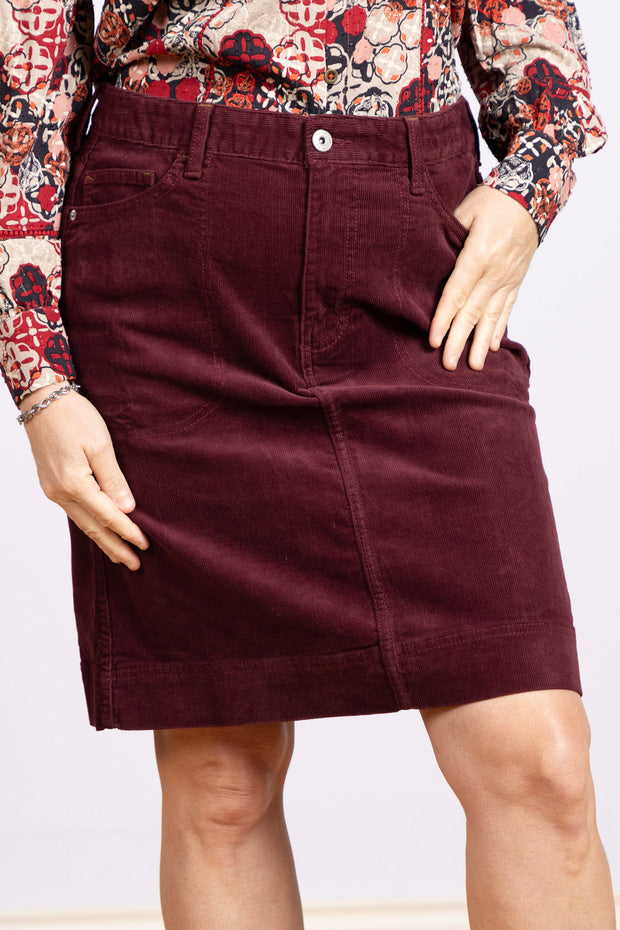 Tia Cord Skirt Dark Plum, Pockets
