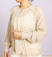 Dornessa Oxford Tan, Round Neck, Long Sleeve