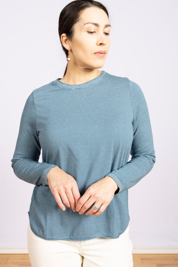 Clara Sparkle Top Long Sleeve Mid Blue