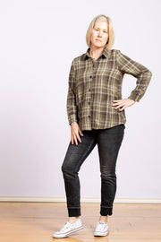 Flannel Button Down Olive, Long Sleeve