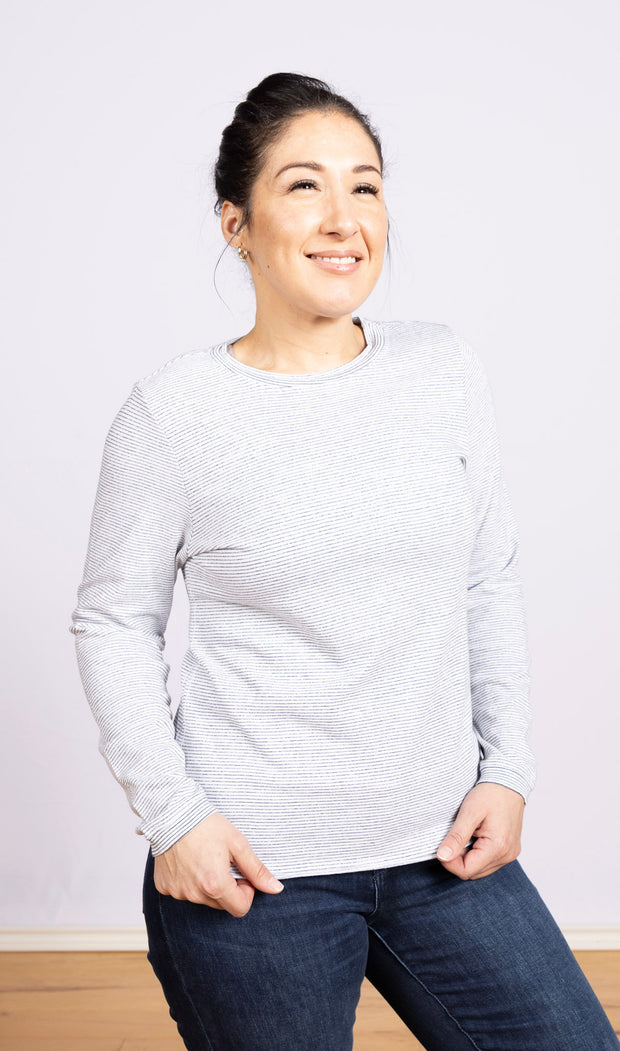 Clara Sparkle Top Long Sleeve Ivory, Crew Neck