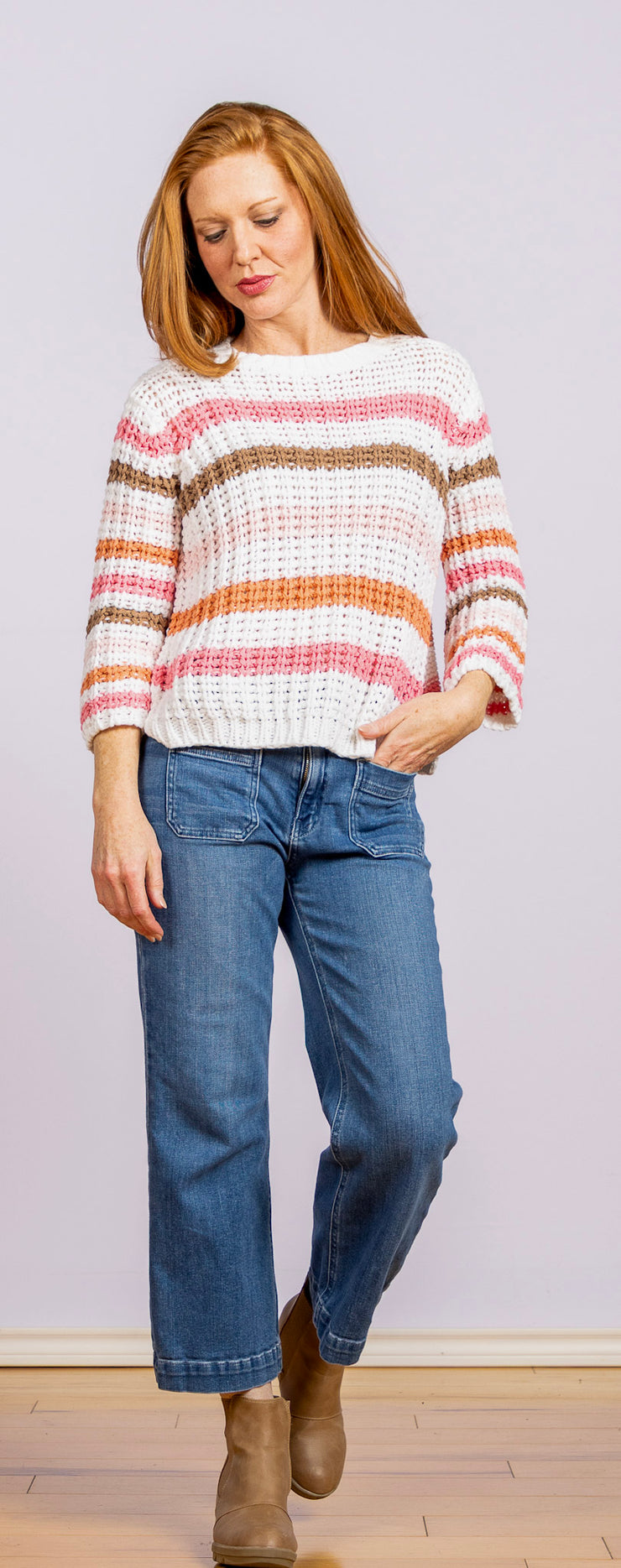 Ariel Striped Cropped Breaker White