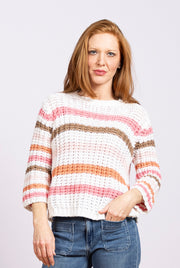 Ariel Striped Cropped Breaker White, Crew Neck sweater