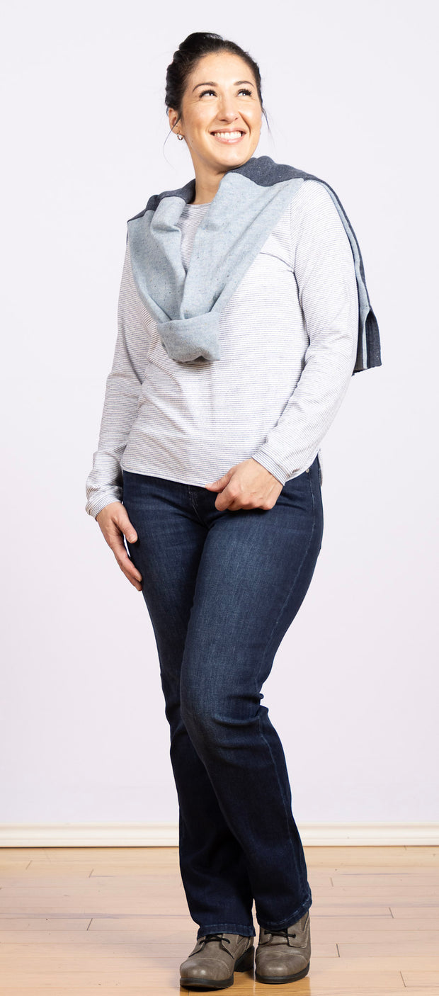 Clara Sparkle Top Long Sleeve Ivory, Crew Neck