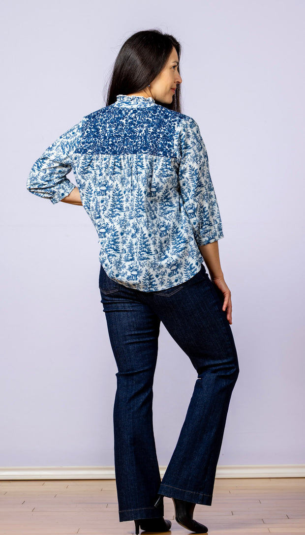 Jane Top Blue Santa Toile