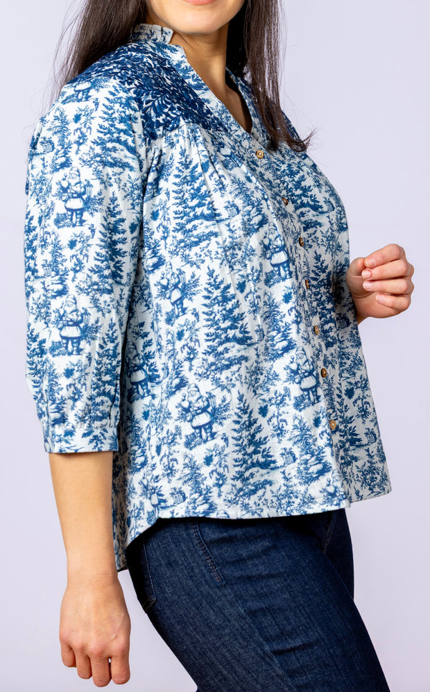 Jane Top Blue Santa Toile