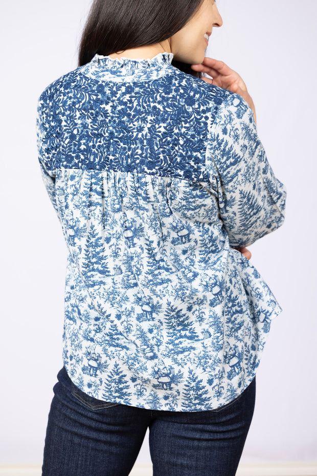 Jane Top Blue Santa Toile