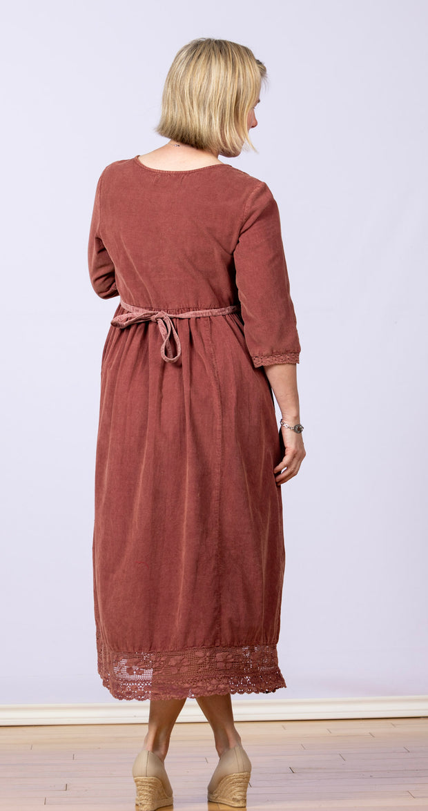 Happy Mushroom Corduroy Dress Sunwashed Maroon