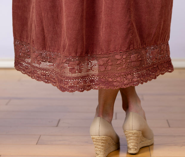 Happy Mushroom Corduroy Dress Sunwashed Maroon