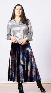 Flowy Wide Collar Button Down Silver Distress