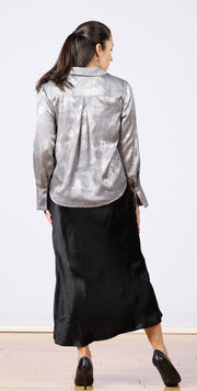 Flowy Wide Collar Button Down Silver Distress