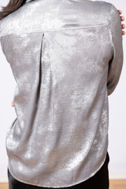 Flowy Wide Collar Button Down Silver Distress