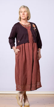 Happy Mushroom Corduroy Dress Sunwashed Maroon