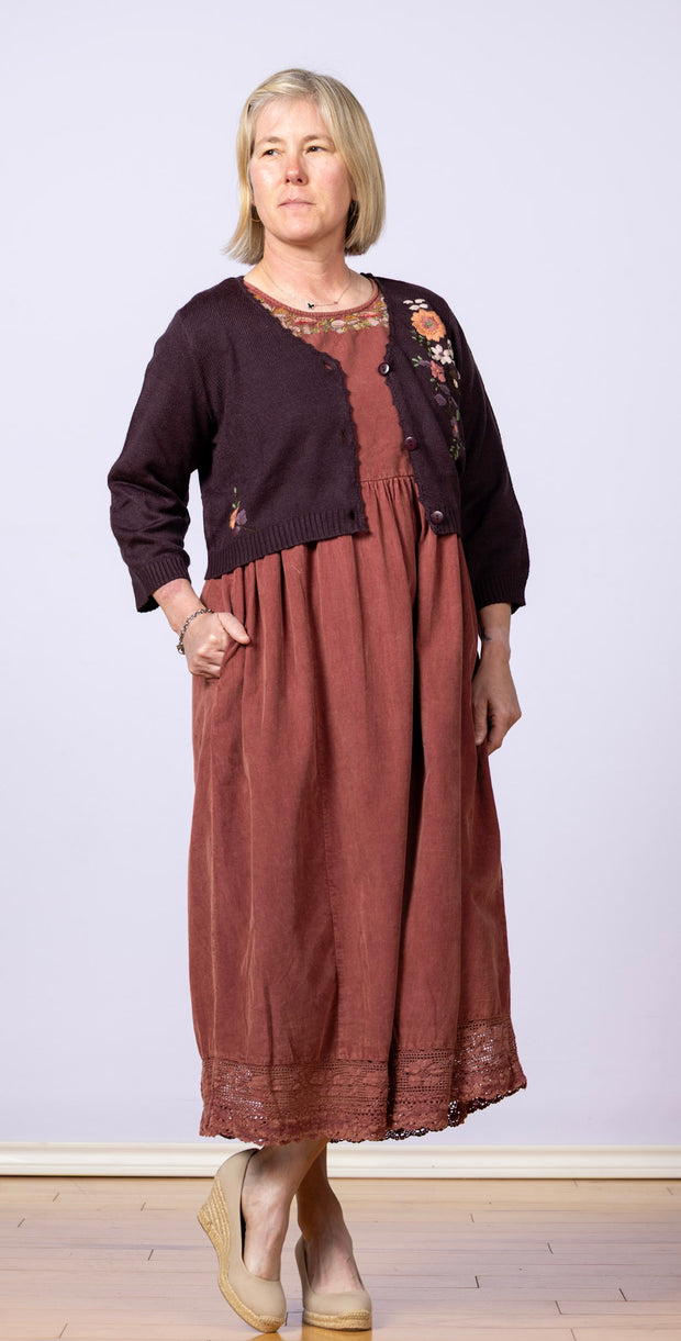 Happy Mushroom Corduroy Dress Sunwashed Maroon