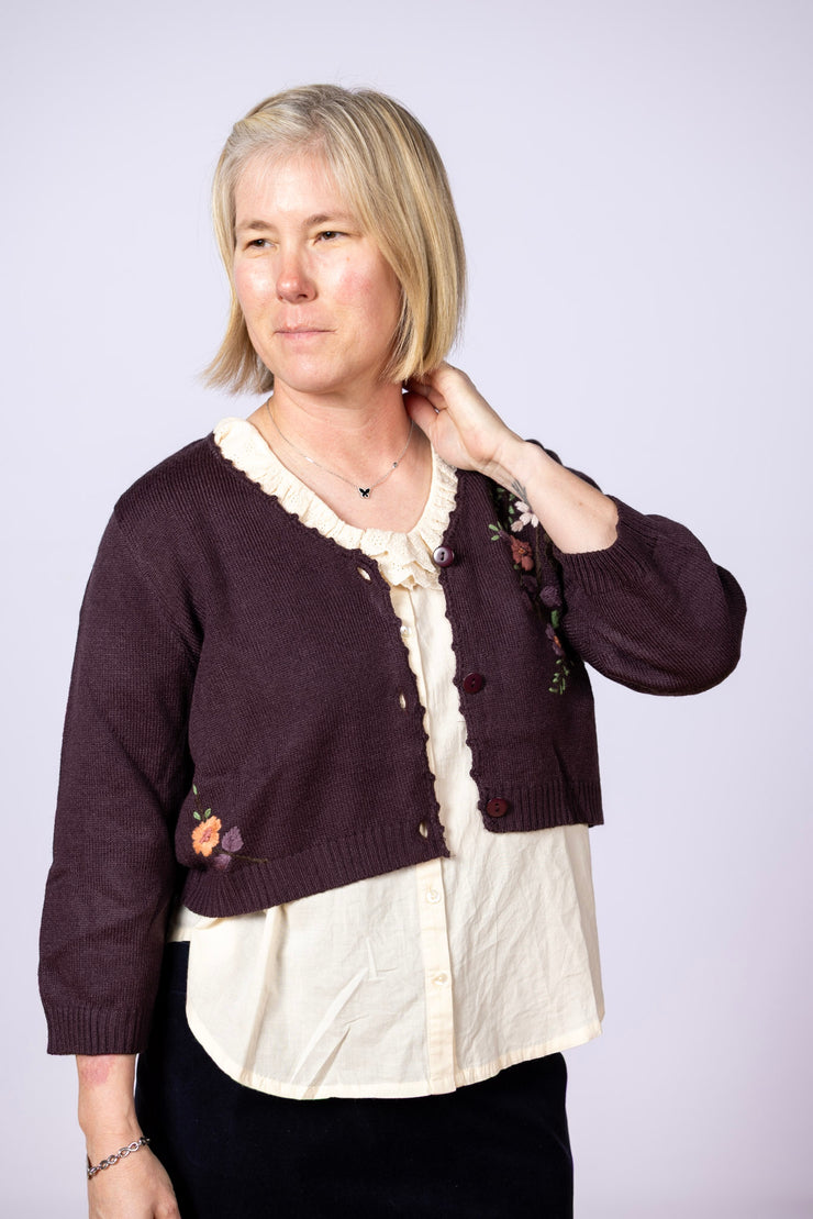 Plumberry Sweater, Embroidery Flowers