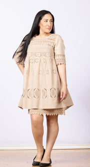 Treasured Lace Tunic Dress Antique, Peekaboo Hem, Short Sleeve