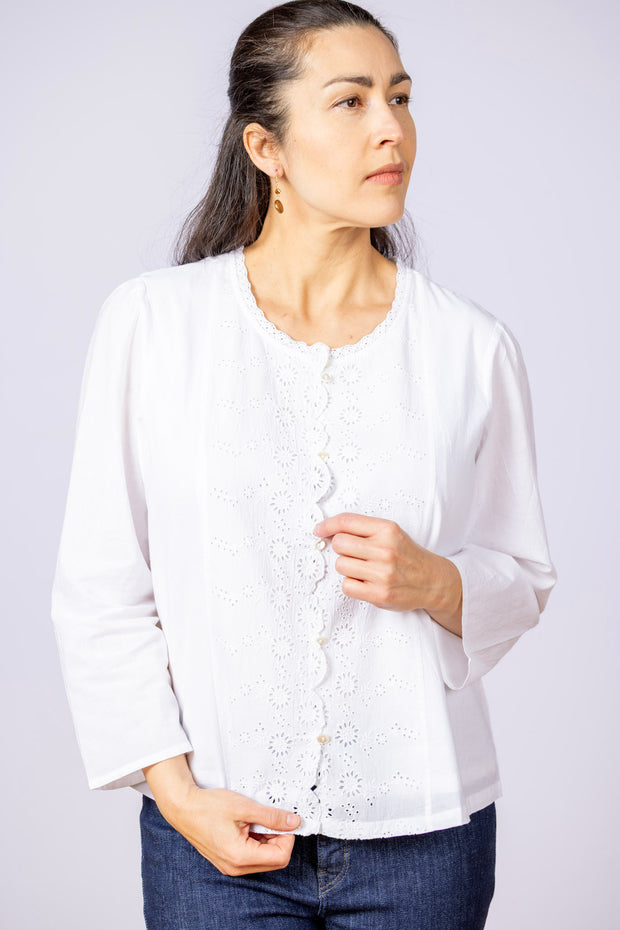 Ariel's Eyelet Blouse White, Crochet Trim