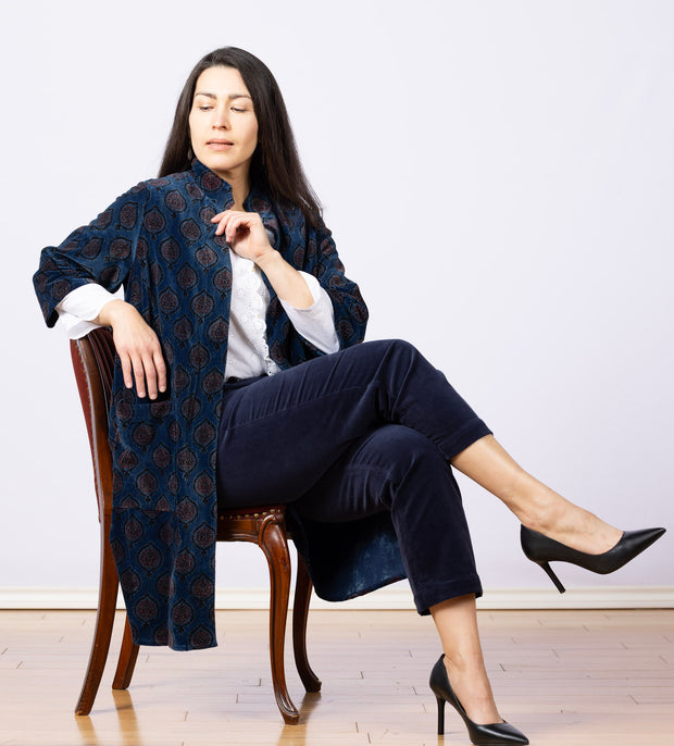 Vernissage Velvet Jacket Indigo, Back Waist Tie