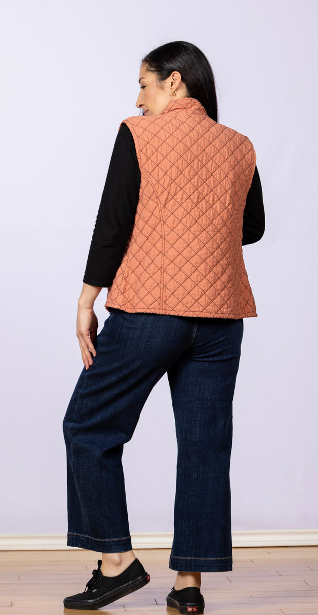 Zip Front Quilted Vest Tandoori