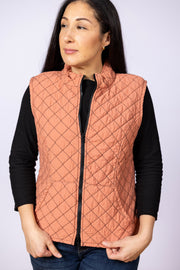 Zip Front Quilted Vest Tandoori, Funnel Neck