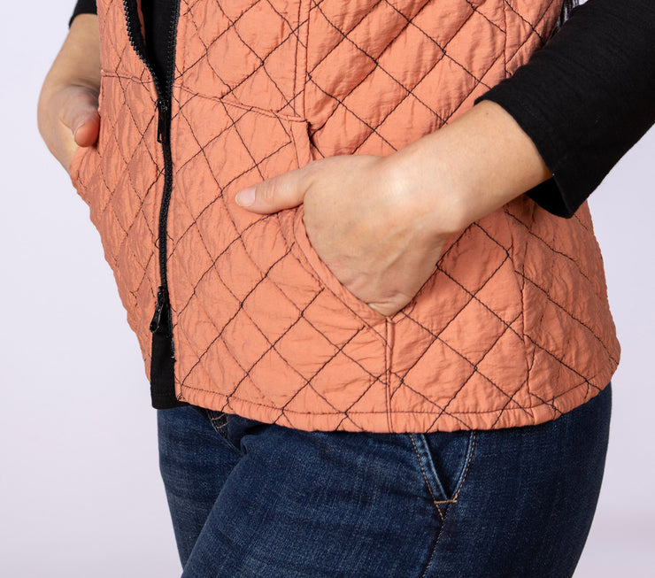Zip Front Quilted Vest Tandoori