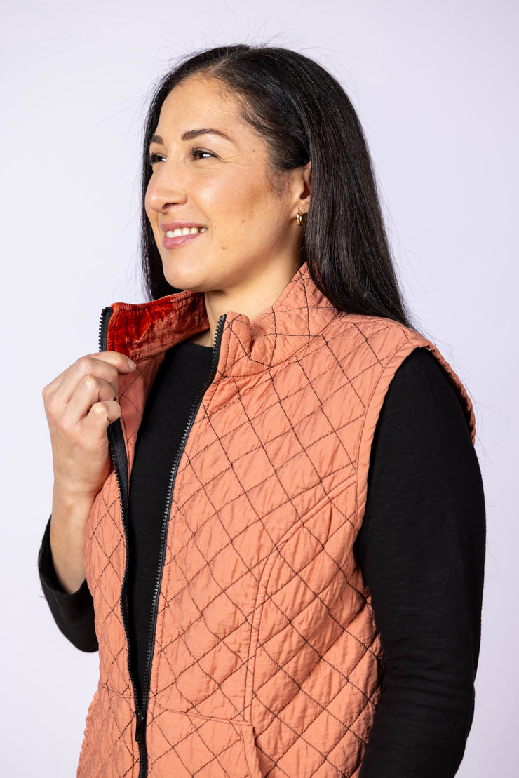 Zip Front Quilted Vest Tandoori