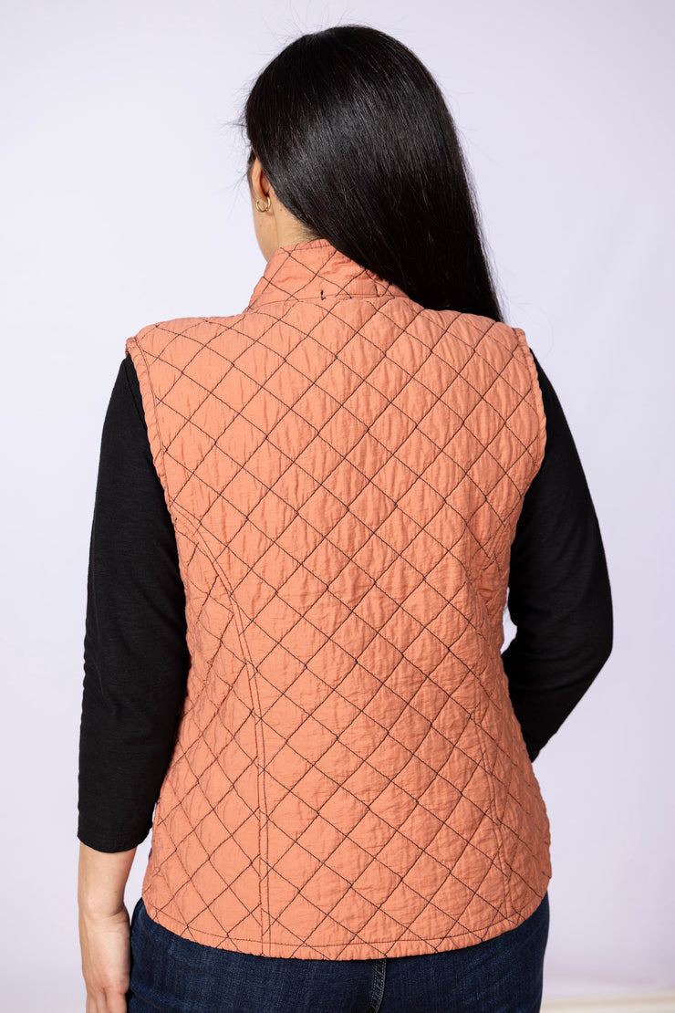 Zip Front Quilted Vest Tandoori