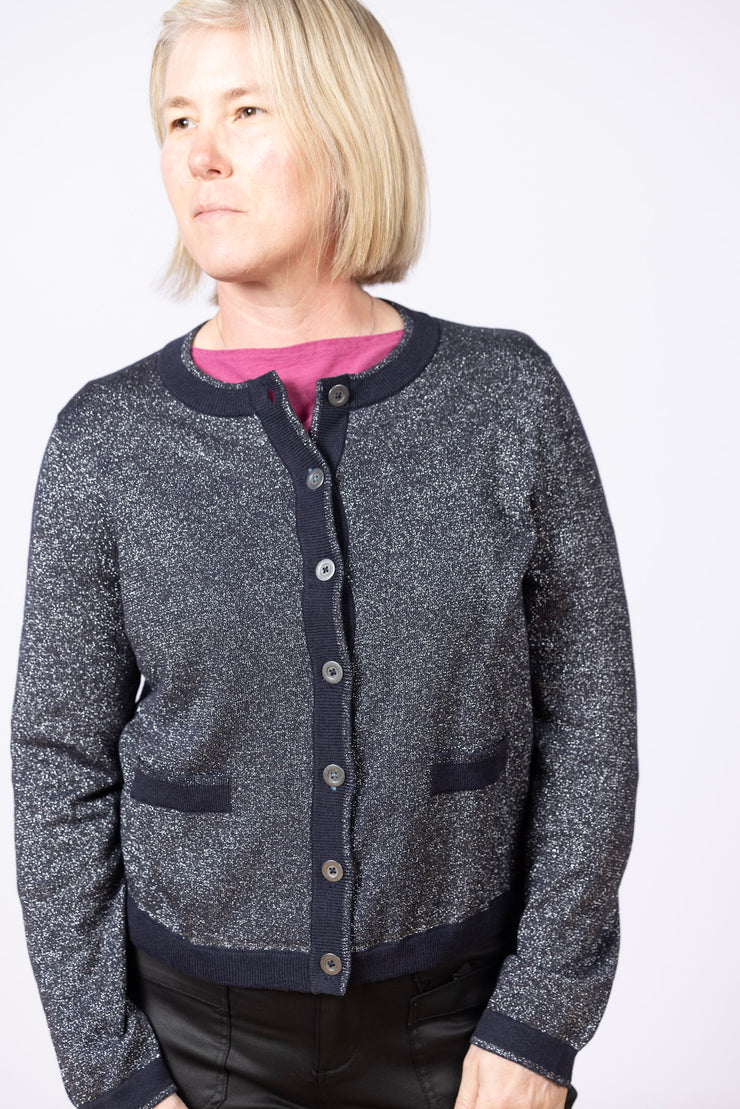 Charlotte Sparkle Cardi Blue, Long Sleeve, Crew Neck