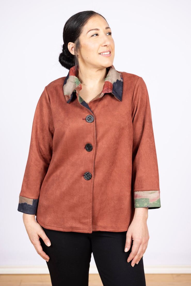Suede Jacket Rust, Printed Collar