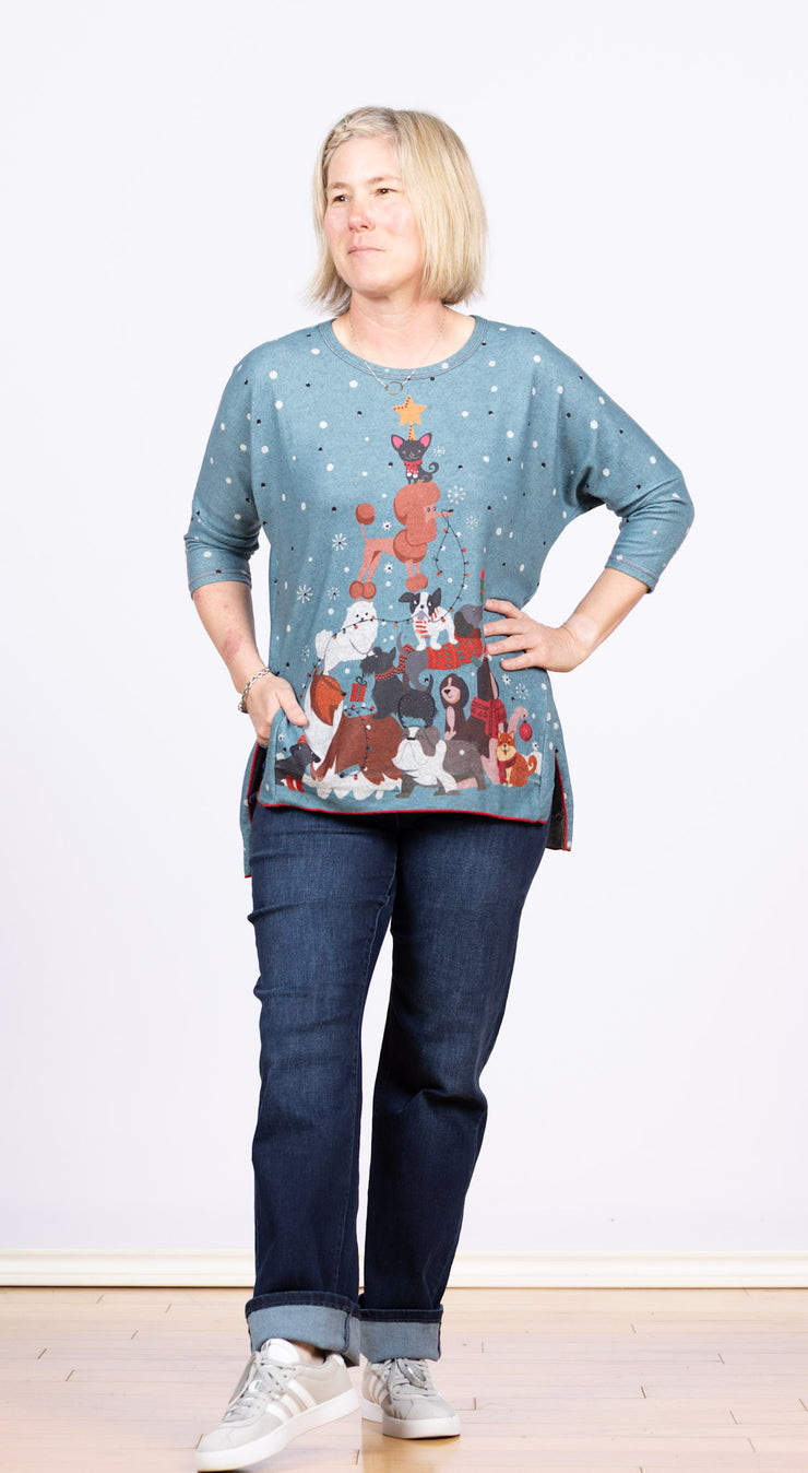 Dolman Sleeve Fleece Puppy Tree