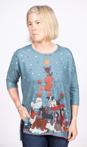 Dolman Sleeve Fleece Puppy Tree, 3/4 Sleeve