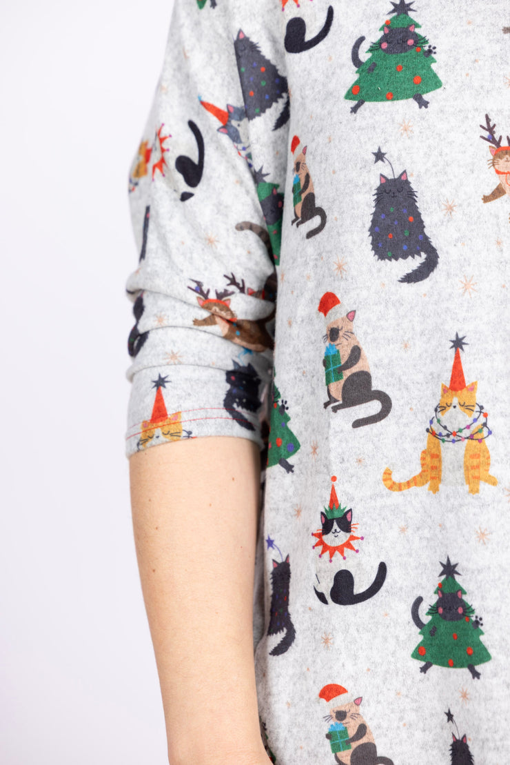 Dolman Sleeve Fleece Christmas Cats