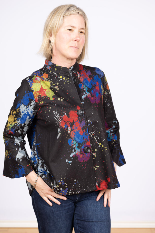 Splatter Paint Jacket Tulip Sleeve, 3/4 Sleeve