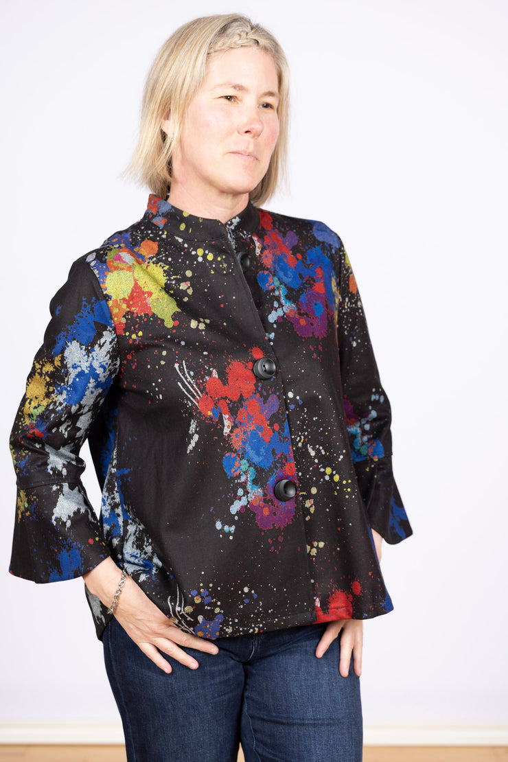 Splatter Paint Jacket Tulip Sleeve, 3/4 Sleeve