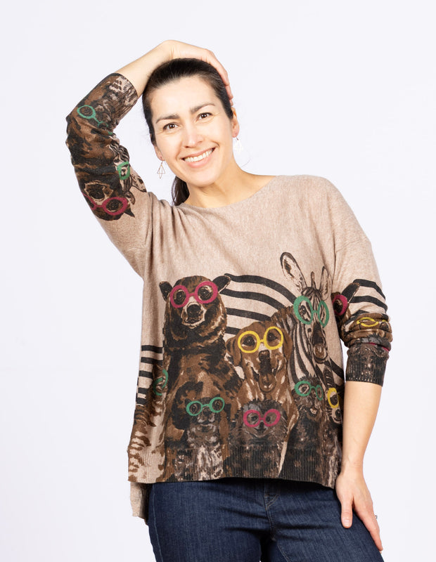 Dolman Sleeve Sweater Party Animals, 3/4 Sleeve