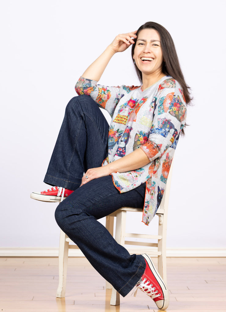 Dolman Sleeve Fleece Frida Cats, 3/4 Sleeve