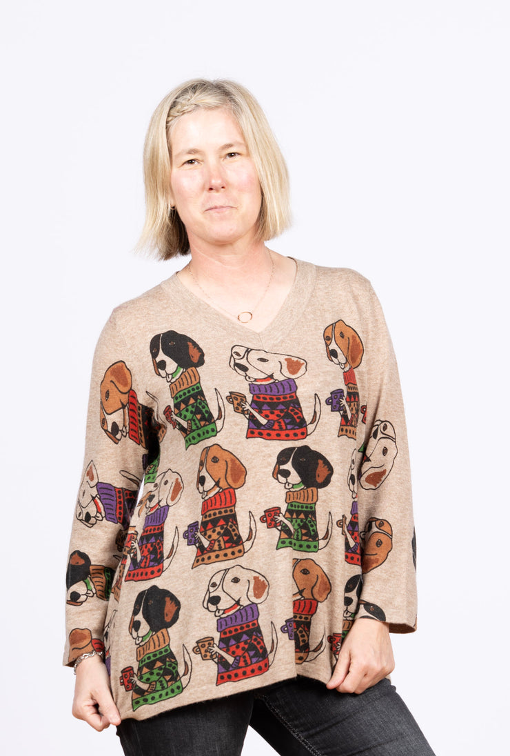 V Neck Sweater Dogs, Long Sleeve