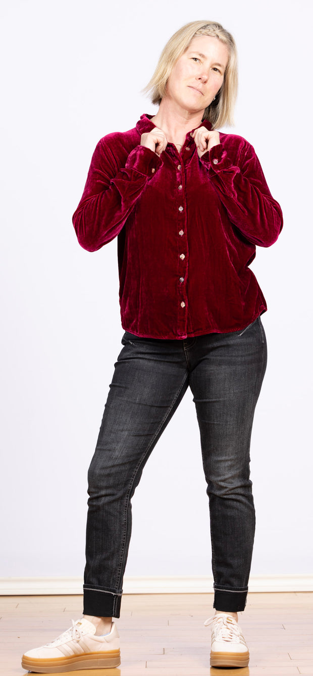 Fitted Velvet Shirt Rhubarb