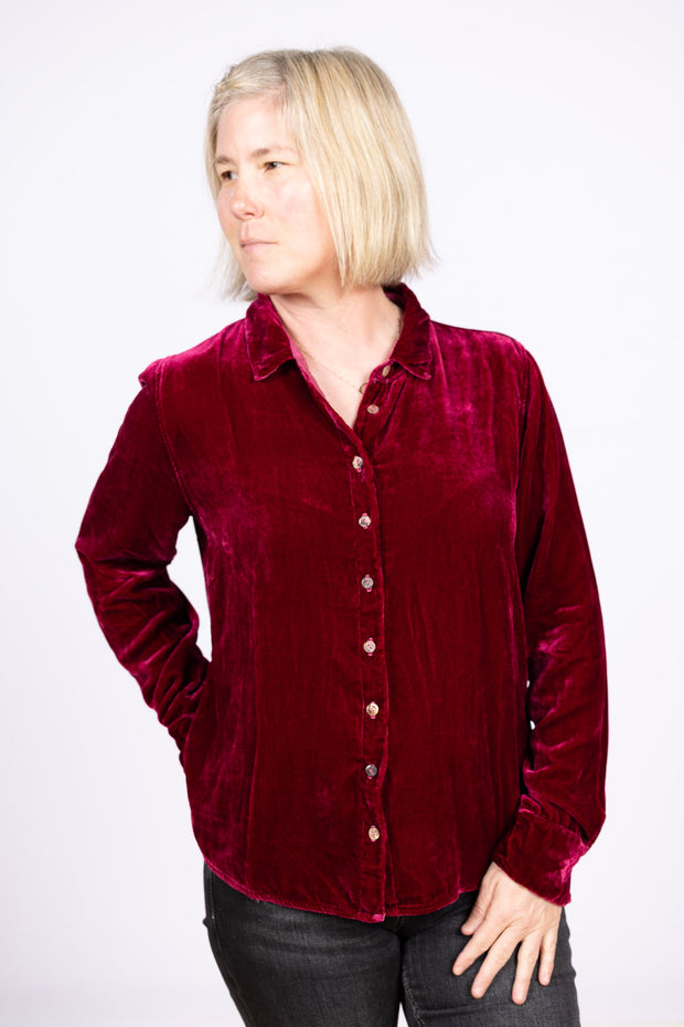 Fitted Velvet Shirt Rhubarb, Long Sleeve