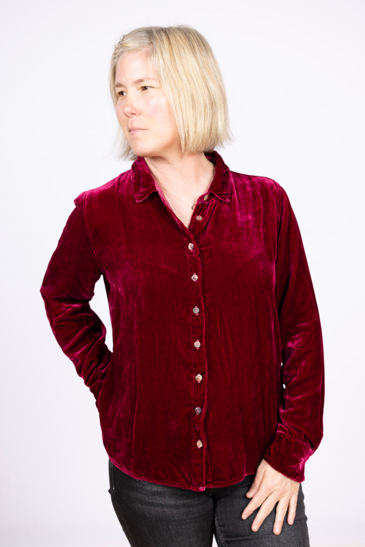 Fitted Velvet Shirt Rhubarb, Long Sleeve
