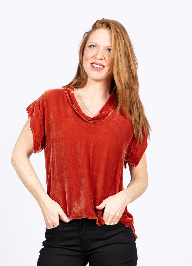 Short Sleeve Velvet  Cowl Tandon