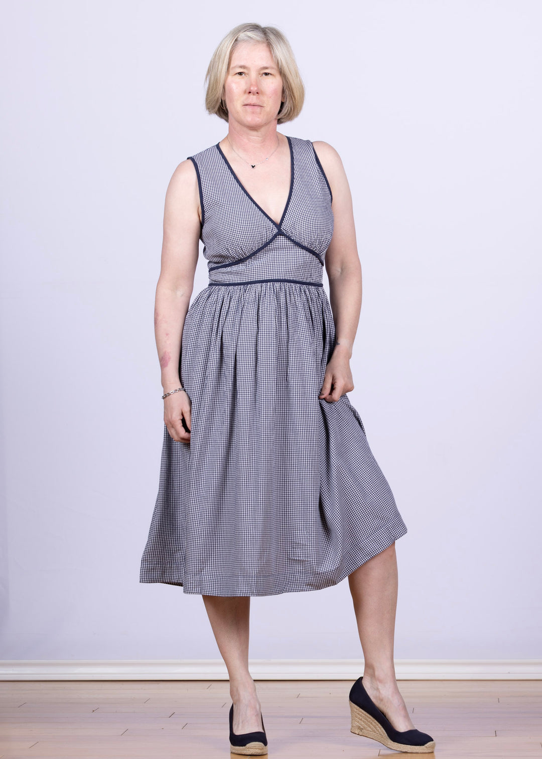 Fit & Flare V-Neck Midi Dress Navy Mico Gingham Addie's Boutique Fit & Flare V-Neck Midi Dress Navy Mico Gingham Addie's Boutique