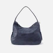 single strap zip top blue handbag